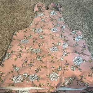 Blush Floral Overall Dress with Pockets